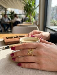 316L Çelik Gold Renk Yelpaze Model Kadın Yüzük