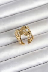 316L Çelik Gold Renk Yelpaze Model Kadın Yüzük