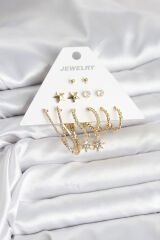6 Çift Kadın Küpe Seti Gold Renk