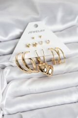 6 Çift Kadın Küpe Seti Gold Renk
