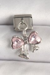 316L Çelik Gümüş Renk Pembe Zirkon Taşlı Fiyonk Model Nomination Charm