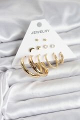 Gold Renk 6 Çiftli Pirinç Kadın Küpe Seti