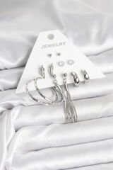 Gümüş Renk Pirinç 6 Çiftli Kadın Küpe Seti