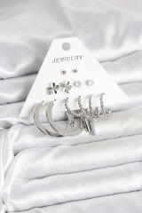 Pirinç Gümüş Renk 6 Çift Kadın Küpe Seti