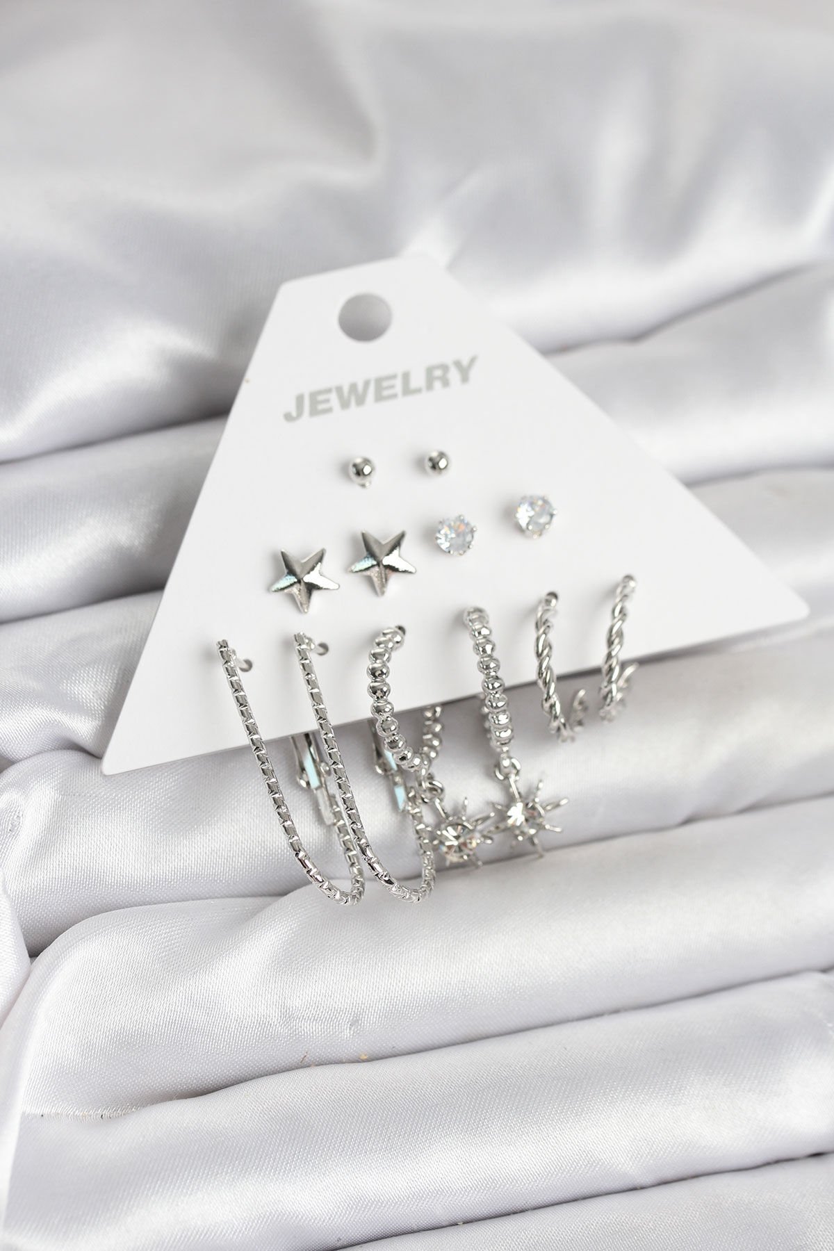 Pirinç Gümüş Renk Küpe Seti 6'lı