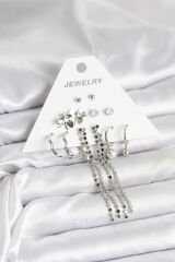 Pirinç Gümüş Renk 6 Çift Kadın Küpe