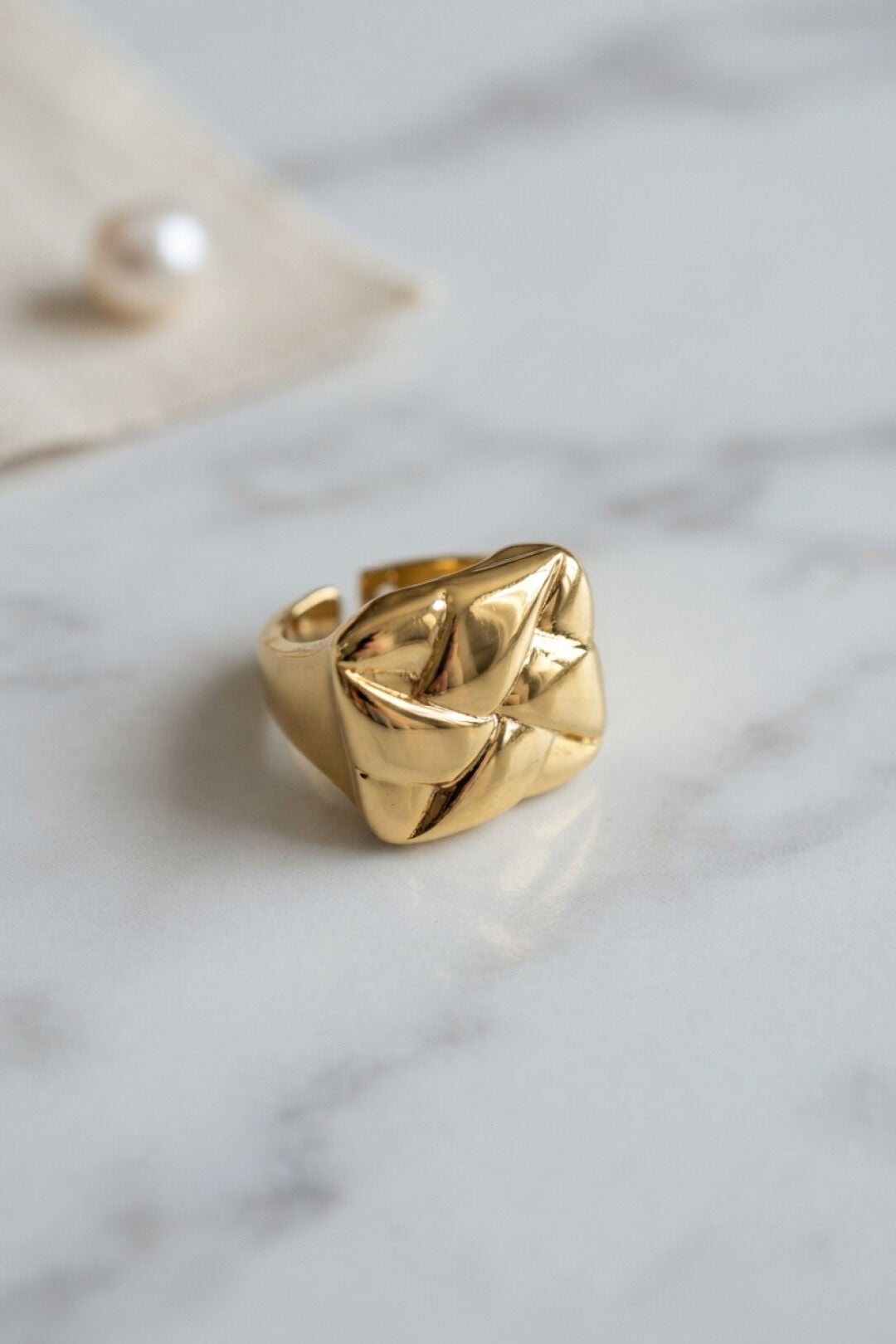 Geometrik Origami Tasarımlı Ayarlanabilir Gold Renk Yüzük