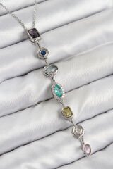 Pirinç Renkli Zirkon Taşlı Model Gümüş Renk Kadın Y Kolye