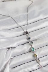 Pirinç Renkli Zirkon Taşlı Model Gümüş Renk Kadın Y Kolye