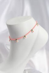Pembe Renk Boncuklu Papatya Motifli Halhal