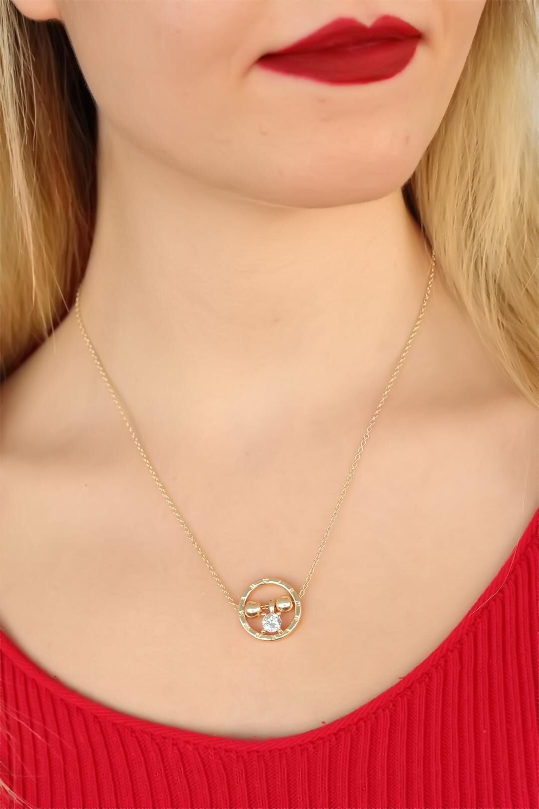 Gold Renk Taşlı Bayan Kolye