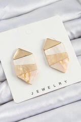 Pirinç Mermer Desenli Vintage Geometrik Model Gold Renk Kadın Küpe