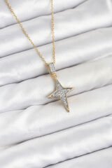 316L Çelik Zincir Gold Renk Kutup Yıldızı Model Zirkon Taşlı Kadın Kolye