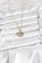 316L Çelik Zincir Gold Renk Zirkon Taşlı Sarmal Model Kadın Kolye