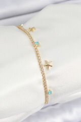 Pirinç Zirkon Taşlı Deniz Yıldızı Model Gold Renk Kadın Bilekilk