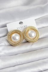 Pirinç Gold Renk Sarmal Model İncili Kadın Küpe