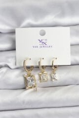 Gold Renk Zirkon Taşlı Kadın Küpe