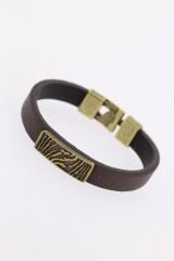 Eskitme Metal Zebra Aksesuarlı Kahverengi Deri Erkek Bileklik