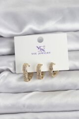 Gold Renk Pirinç Zirkon Taşlı Kalpli Kadın Küpe