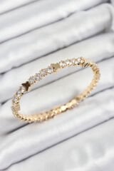 Pirinç Zirkon Taşlı Kelebek Model Gold Renk Yaylı Kadın Bileklik