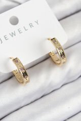 Pirinç Zirkon Taşlı Halka Model Gold Renk Kadın Küpe