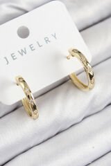 Pirinç Zirkon Taşlı Halka Model Gold Renk Kadın Küpe