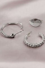 Gümüş Renk Metal Zirkon Taşlı Yılan Model Kadın Küpe Seti