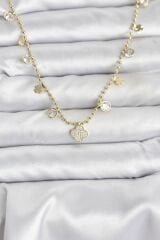 Pirinç Gold Renk Yonca Model Kadın Kolye