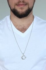 Gümüş Renk Krom Kaplama Kararmaz Ay Yıldız Tasarım Metal Erkek Kolye