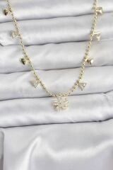 Pirinç Gold Renk Zirkon Taşlı Çiçek Model Kadın Kolye