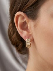 Pirinç Zirkon Taşlı Damla Figürlü Halka Model Gold Renk Kadın Küpe