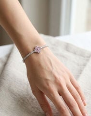 Pirinç Gümüş Renk Pembe Zirkon Taşlı Yonca Model Su Yolu Kadın Bileklik