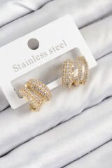 Pirinç Zirkon Taşlı Kıvrımlı Model Gold Renk Kadın Küpe