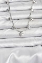 Pirinç Gümüş Renk Yıldız Model Kadın Kolye