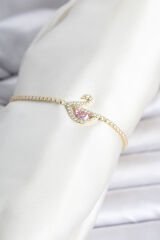 Pirinç Gold Renk Zirkon Taşlı Swan Model Su Yolu Kadın Bileklik