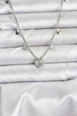 Pirinç Gümüş Renk Kalp Model Kadın Kolye