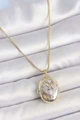 316L Çelik Gold Renk Zincir Zirkon Taşlı Anka Kuşu İşlemeli Açılır Model Kadın Kolye