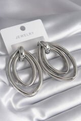 Pirinç Gümüş Renk Oval Model Kadın Küpe