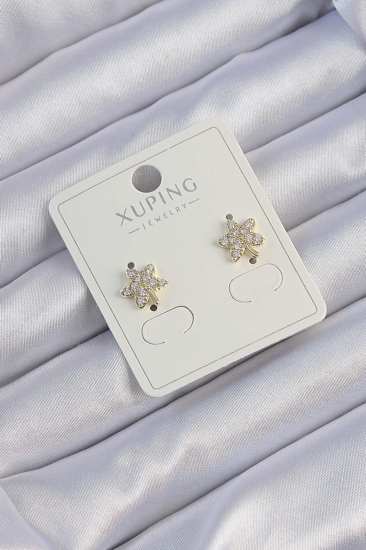 Xuping Gold Renk Zirkon Taşlı Yaprak Küpe