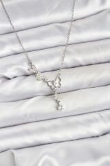 316L Çelik Zincir Gümüş Renk Kelebek Model Kadın Kolye