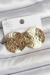 316 Çelik Gold Renk İşlemli Daire Plaka Model Kadın Küpe