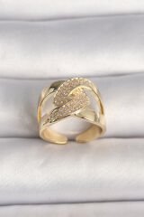 Pirinç Gold Renk Ayarlanabilir Zirkon Taşlı Kadın Yüzük