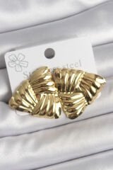 316 Çelik Gold Renk İşlemeli Üçgen Model Kadın Küpe
