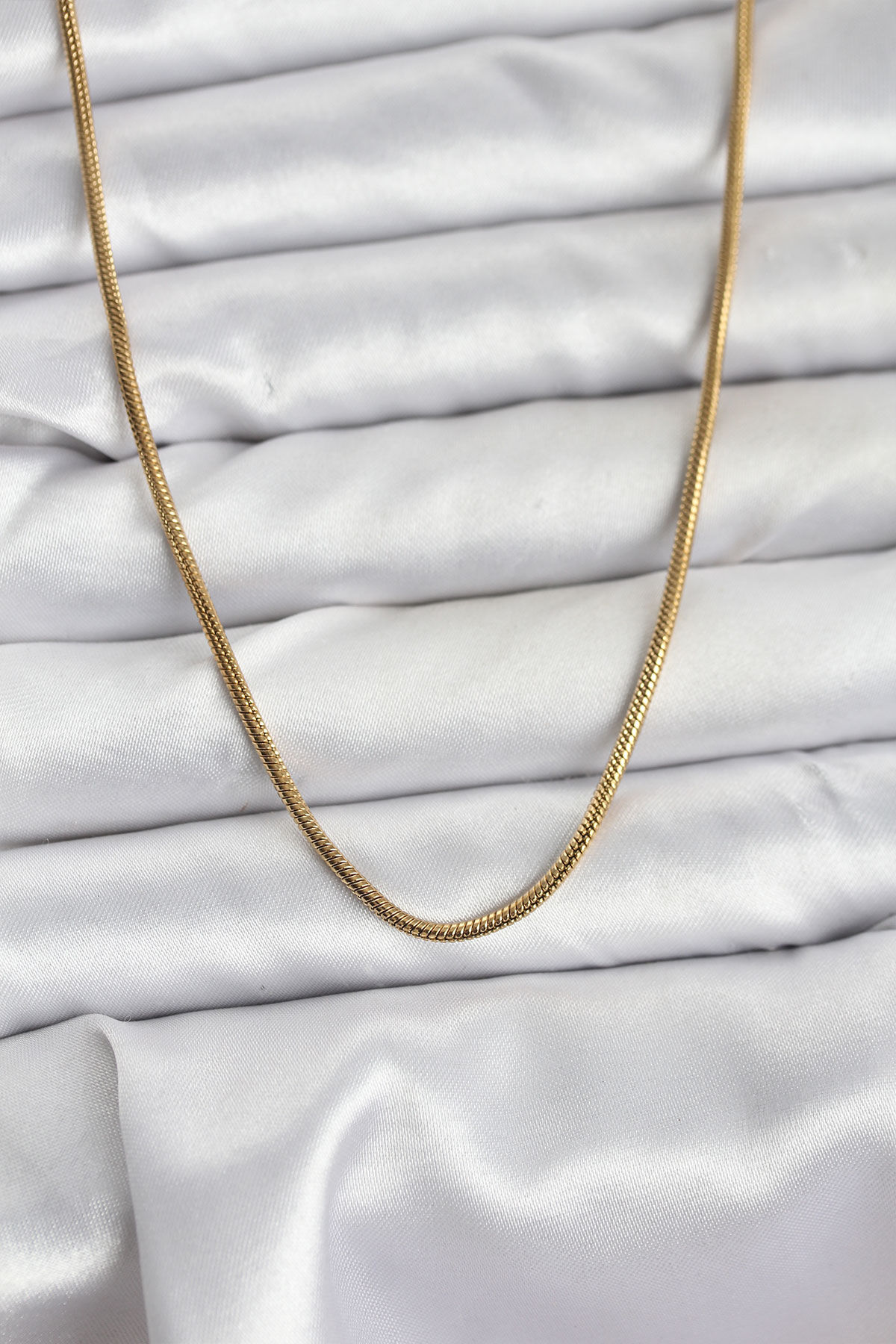 316L Çelik Zincir Gold Renk 60 cm Yılan Zincir Kadın Kolye
