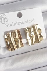 316 Çelik Gold Renk Dalgalı Plaka Model Kadın Küpe