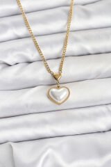316L Çelik Zincir Gold Renk Bombeli Kalp Model Kadın Kolye
