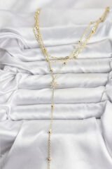 Pirinç Gold Renk Kutup Yıldızı Detaylı 3'lü Kombin Kadın Kolye