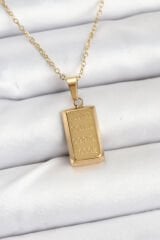 316L Çelik Zincir Gold Renk Külçe Altın Model Kadın Kolye