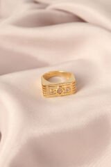 Gold Renk Metal Zirkon Taşlı Kare Tasarımlı Ayarlanabilir Kadın Yüzük