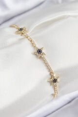 Pirinç Zirkon Taşlı Yıldız Model Gold Renk Kadın Bileklik